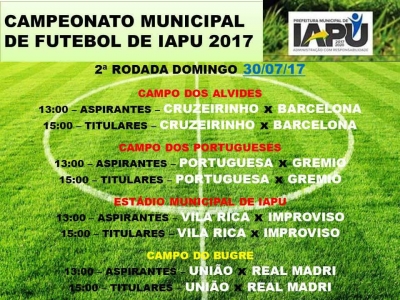 Bola rola neste domingo pela 2ª rodada do Campeonato Municipal de Iapu