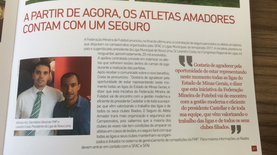C.R. Direto do ZAPZAP: Seguro para "atletas" amadores MG, saiba mais...