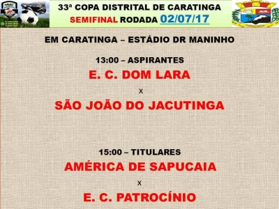 Domingo (02/07) tem semifinal da 33ª Copa Distrital de Caratinga